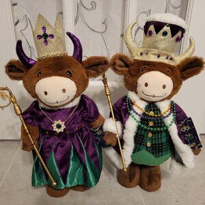 Mardi Gras Stuffed Girl and Boy Cow/Bull Set- NWT
